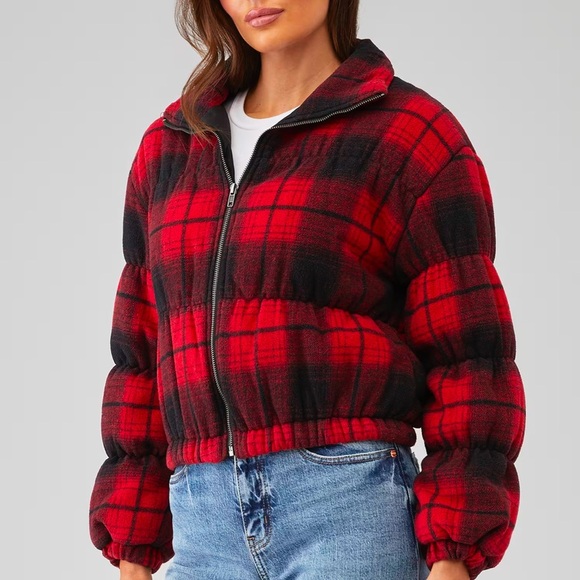 BB Dakota Everlong Jacket Plaid Red Black Lumberjack Winter Coat Puffer Gingham - Picture 11 of 14